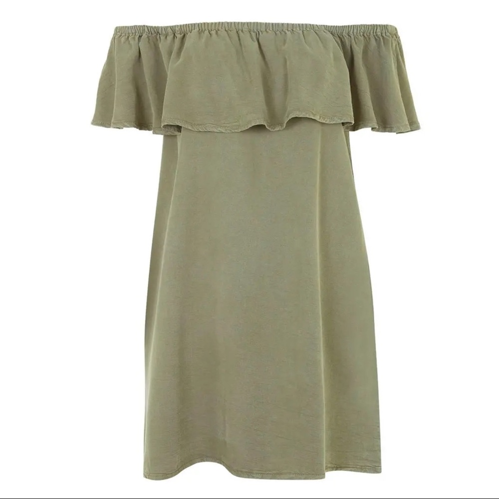 TopShop Olive Green Ruffled Off Shoulder Dress - Picture 6 of 8